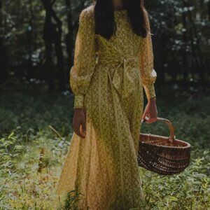 Parterre | Dorothea Dress | Size 8-10 | Yellow Melograno Stripe | Linen Cotton